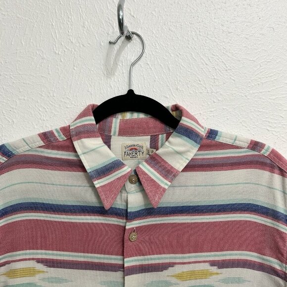 Faherty Coast Shirt Men’s Sz L Western Wave Ikat Short Sleeve Color Block Cowboy - Picture 3 of 9
